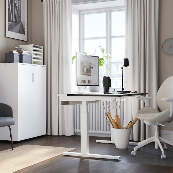 Ikea MITTZON - Height-adjustable desk, electric ash veneer/black/white,120x60 cm