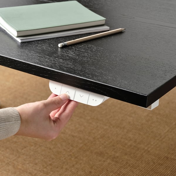 MITTZON desk sit/stand, electric black stained ash veneer/white, 140x60 cm