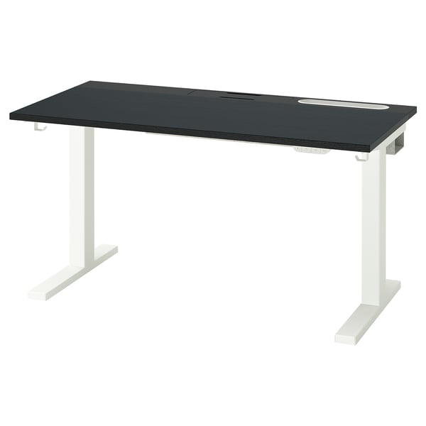 MITTZON desk sit/stand, electric black stained ash veneer/black white, 120x60 cm