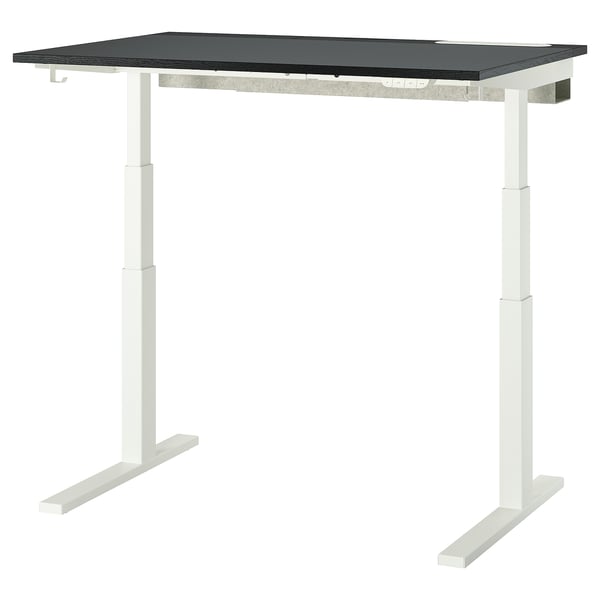 MITTZON desk sit/stand, electric black stained ash veneer/black white, 120x80 cm