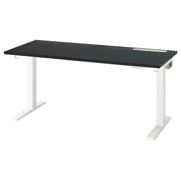 MITTZON desk sit/stand, electric black stained ash veneer/black white, 140x60 cm