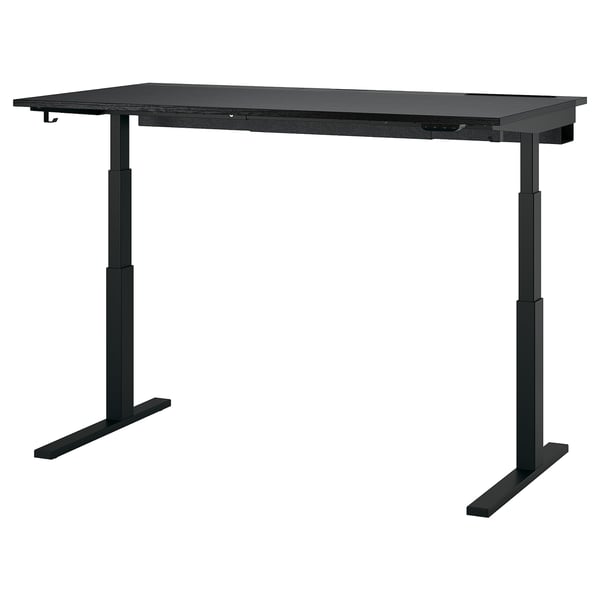 MITTZON desk sit/stand, electric black stained ash veneer/black, 160x80 cm
