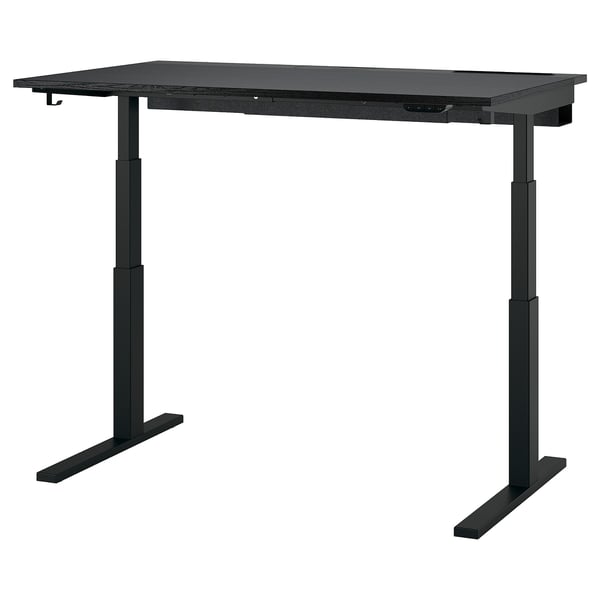 MITTZON desk sit/stand, electric black stained ash veneer/black, 140x80 cm