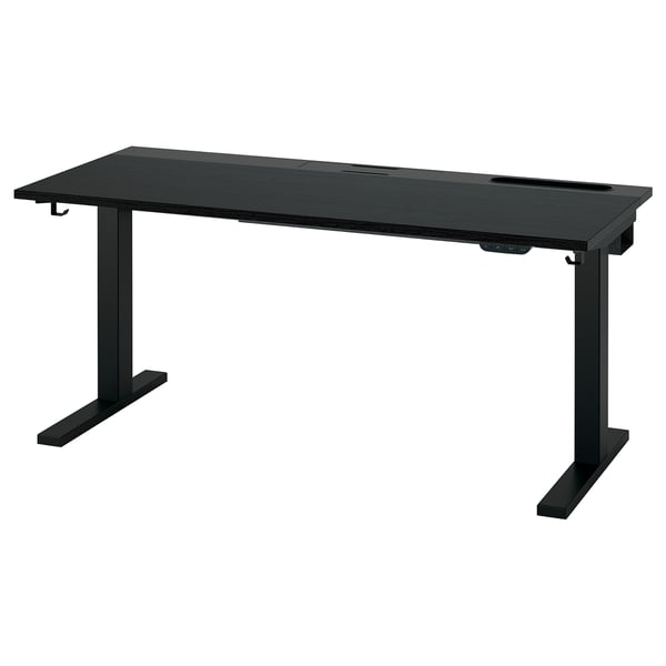 MITTZON desk sit/stand, electric black stained ash veneer/black, 140x60 cm
