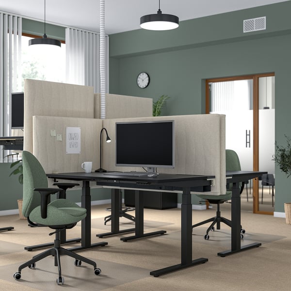 MITTZON desk sit/stand, electric black stained ash veneer/black, 140x60 cm