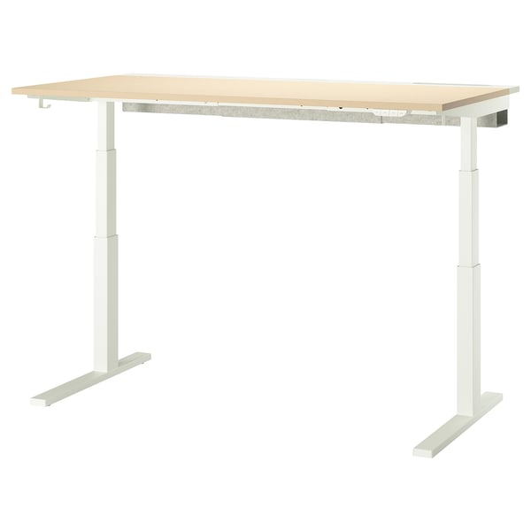 MITTZON desk sit/stand, electric birch veneer/white, 160x80 cm