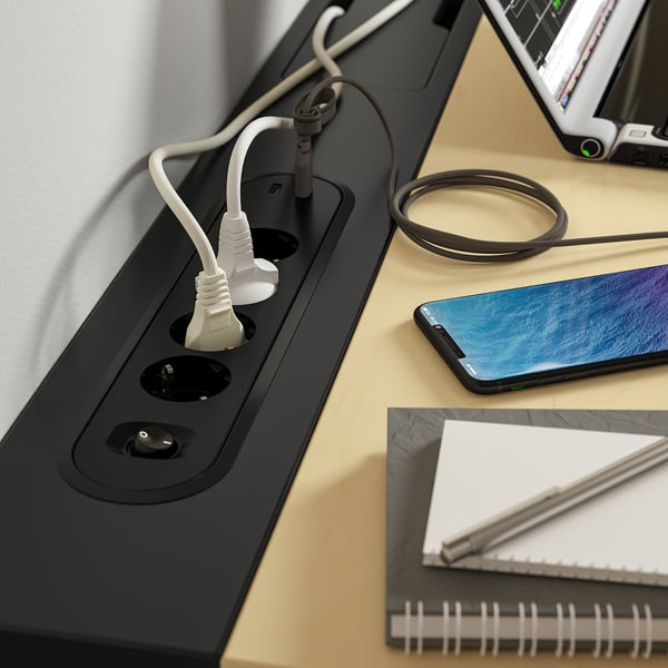 MITTZON desk sit/stand, electric birch veneer/black, 140x60 cm