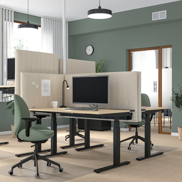 MITTZON desk sit/stand, electric birch veneer/black, 140x60 cm