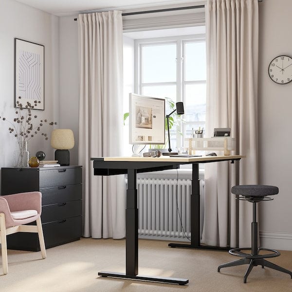 Ikea MITTZON - Height-adjustable desk, electric birch veneer/black,160x80 cm