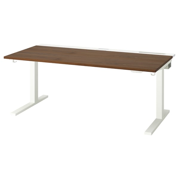 MITTZON desk sit/stand, electric walnut veneer/white, 160x80 cm