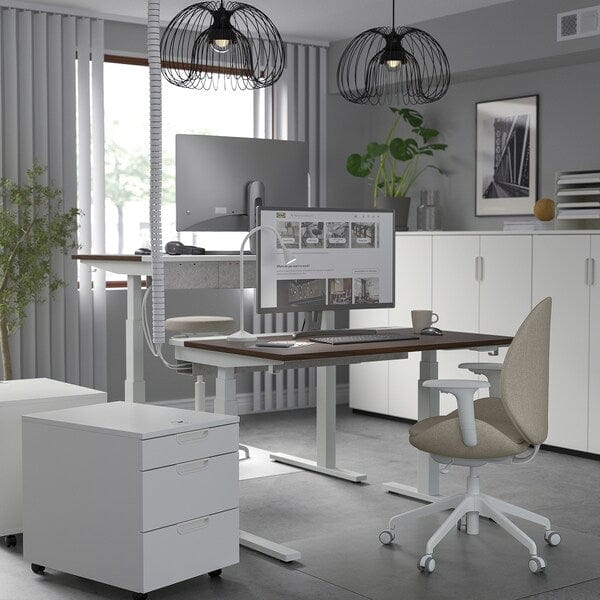 Ikea MITTZON - Height-adjustable desk, electric walnut veneer/white,120x60 cm