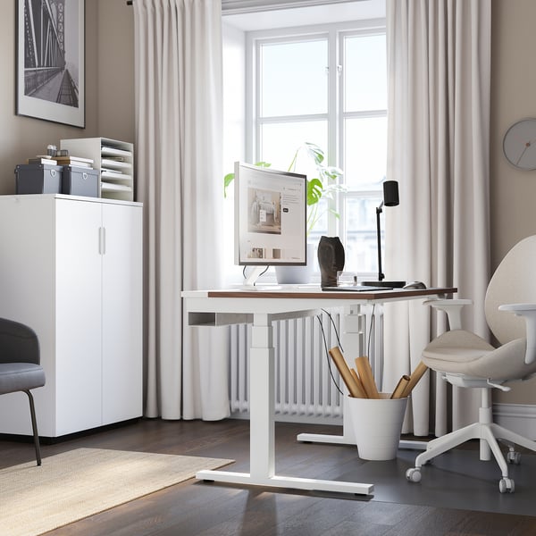 MITTZON desk sit/stand, electric walnut veneer/white, 120x60 cm