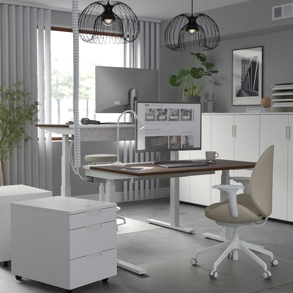 Ikea MITTZON - Height-adjustable desk, electric walnut veneer/white,140x60 cm