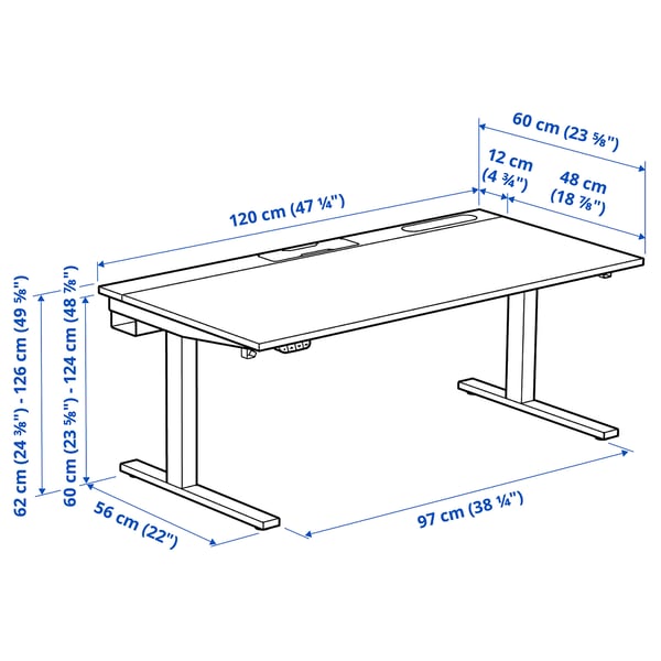 MITTZON desk sit/stand, electric walnut veneer/white, 120x60 cm