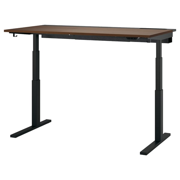 MITTZON desk sit/stand, electric walnut veneer/black, 160x80 cm