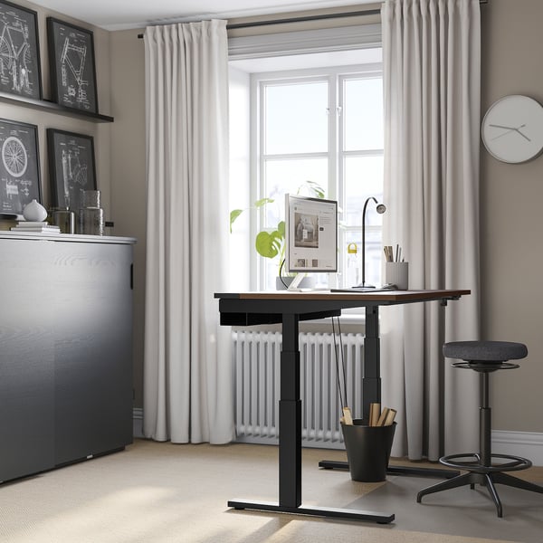 MITTZON desk sit/stand, electric walnut veneer/black, 120x80 cm