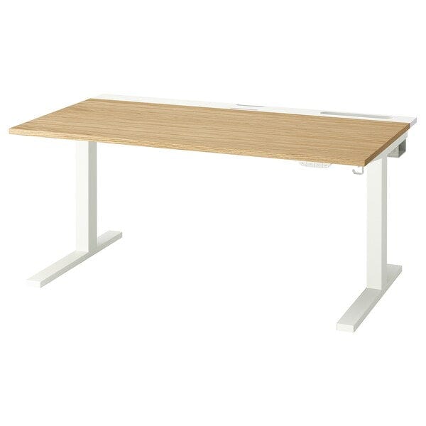 Ikea MITTZON - Height-adjustable desk, electric oak veneer/white,140x80 cm