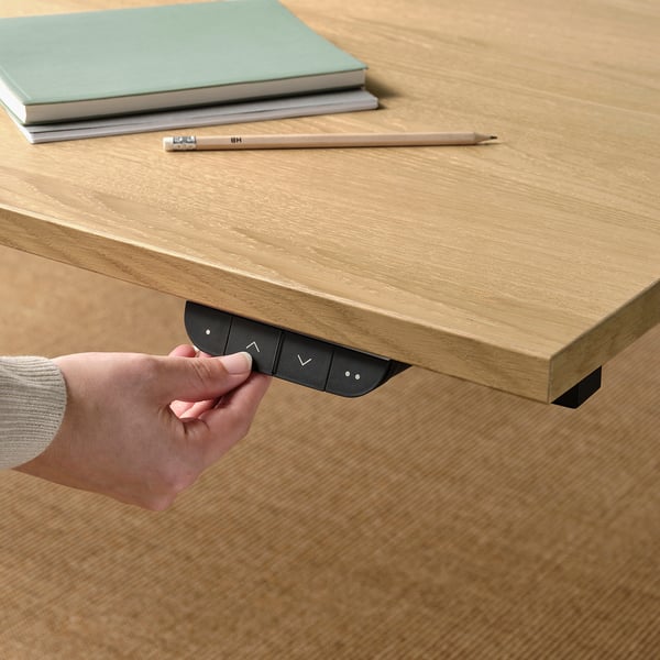 MITTZON desk sit/stand, electric oak veneer/black, 140x60 cm