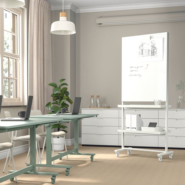 MITTZON frm w cstrs/whtbrd/disp shlf/cbl bx, white, 85x205 cm