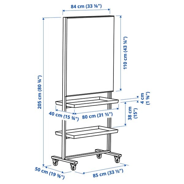 Ikea MITTZON - Frm w cstrs/whtbrd/disp shlf/cbl bx, white, 85x205 cm