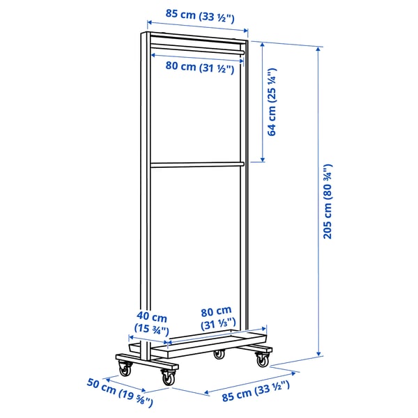 MITTZON frame w cstrs/clths rail/disp shlf, white, 85x205 cm