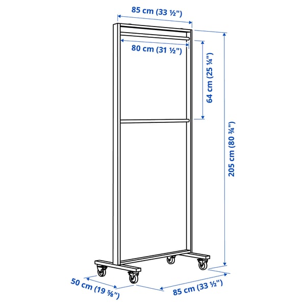 MITTZON frame w cstrs/clths rail/disp shlf, white, 85x205 cm