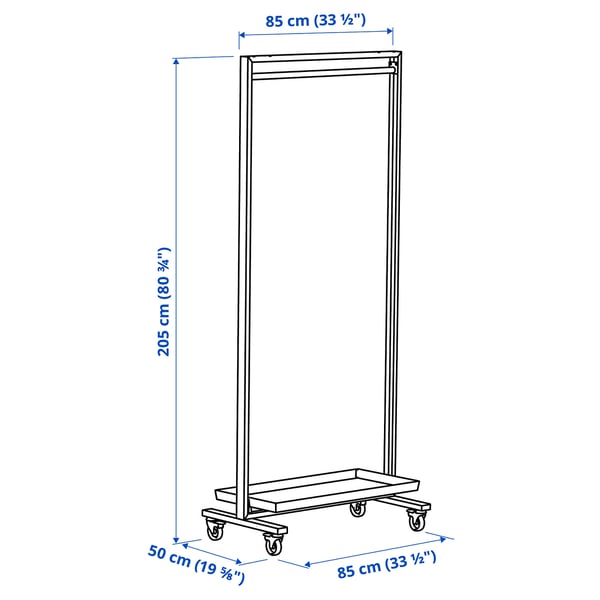 MITTZON frame w cstrs/clths rail/disp shlf, white, 85x205 cm