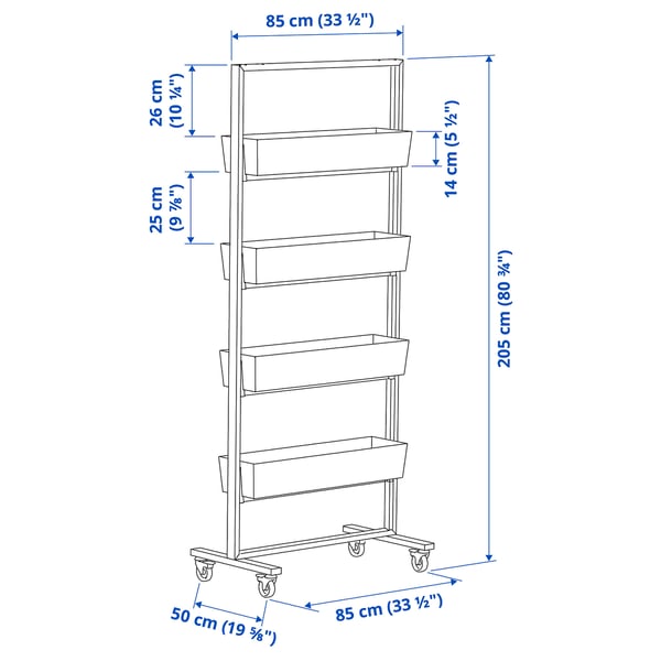 MITTZON frame with castors/container, white, 85x205 cm