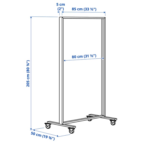 MITTZON frame with castors, white, 85x205x50 cm