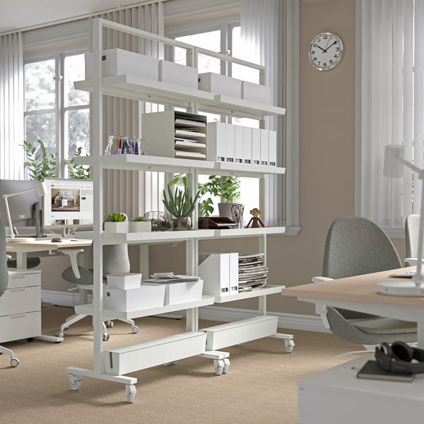 MITTZON frame w castors/disp shlf/cable box, white, 85x205 cm
