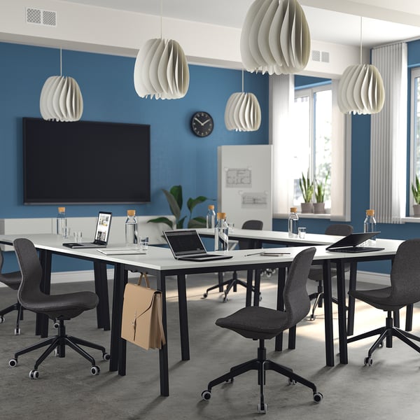 MITTZON conference table, white/black, 140x68x75 cm