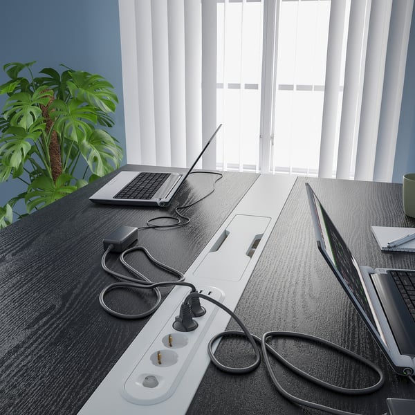 MITTZON conference table, black stained ash veneer/white, 140x108x105 cm