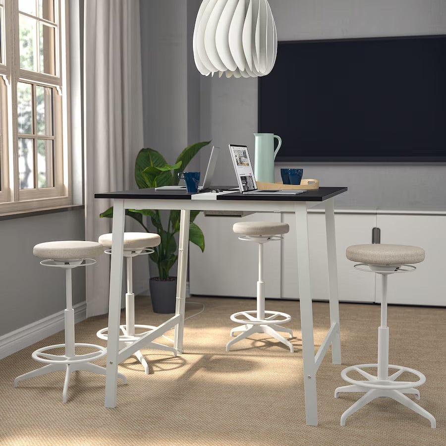 Ikea MITTZON - Conference table, black stained ash veneer/white, 140x108x105 cm