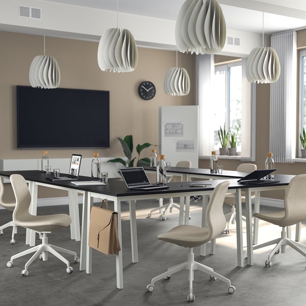 MITTZON conference table, black stained ash veneer/white, 140x68x75 cm