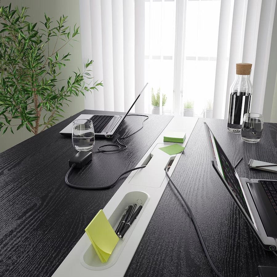 Ikea MITTZON - Conference table, black stained ash veneer/white, 140x108x105 cm