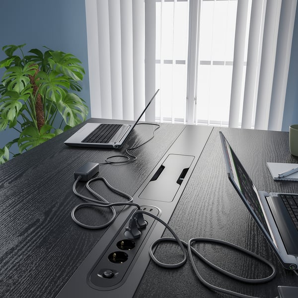 MITTZON conference table, black stained ash veneer/black, 140x108x105 cm