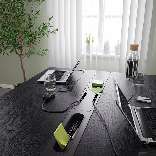 MITTZON conference table, black stained ash veneer/black, 140x108x75 cm