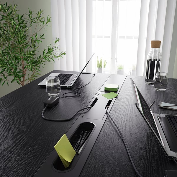 MITTZON conference table, black stained ash veneer/black, 140x108x105 cm