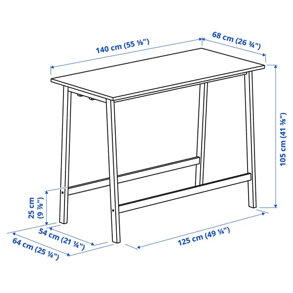 MITTZON conference table, black stained ash veneer/black, 140x68x105 cm