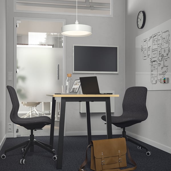 MITTZON conference table, birch veneer/black, 140x68x75 cm