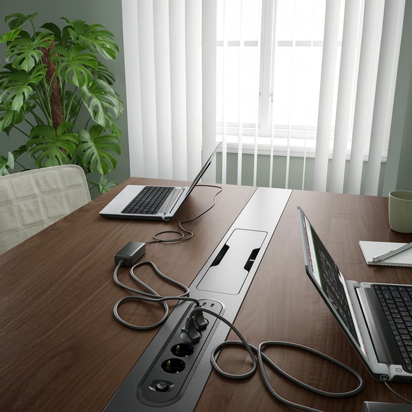 MITTZON conference table, walnut veneer/black, 140x108x75 cm