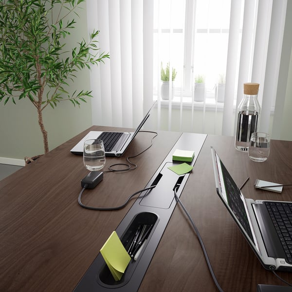 MITTZON conference table, walnut veneer/black, 140x108x75 cm