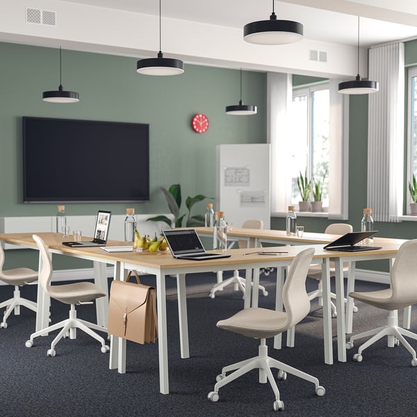 MITTZON conference table, oak veneer/white, 140x68x75 cm