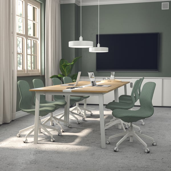 MITTZON conference table, oak veneer/white, 140x108x75 cm