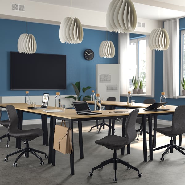 MITTZON conference table, oak veneer/black, 140x68x75 cm