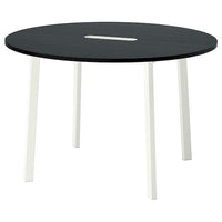 MITTZON conference table, round black stained ash veneer/white, 120x75 cm