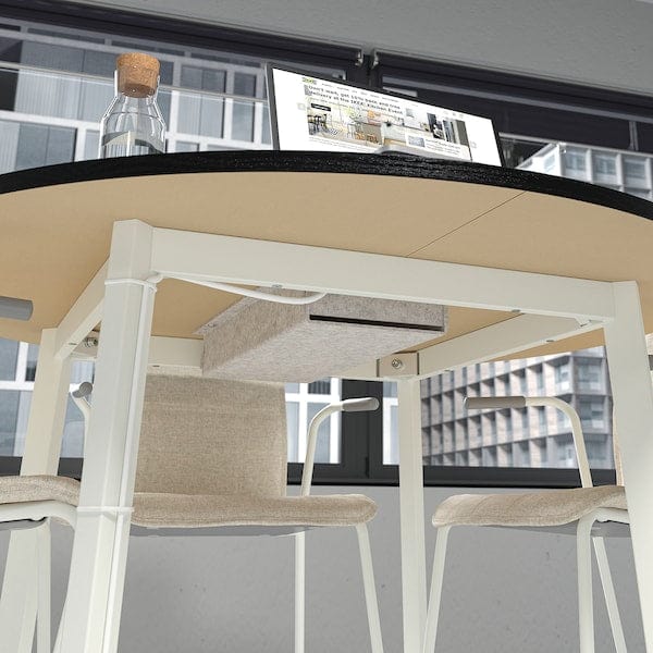 Ikea MITTZON - Conference table, round black stained ash veneer/white, 120x75 cm
