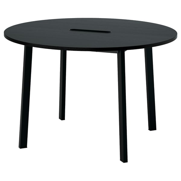 MITTZON conference table, round black stained ash veneer/black, 120x75 cm
