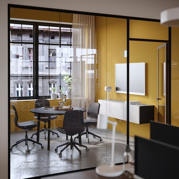 MITTZON conference table, round black stained ash veneer/black, 120x75 cm