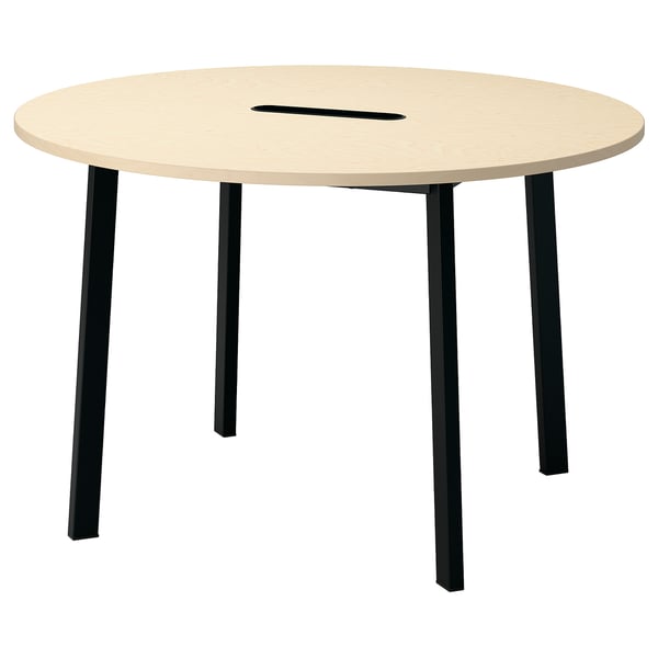 MITTZON conference table, round birch veneer/black, 120x75 cm